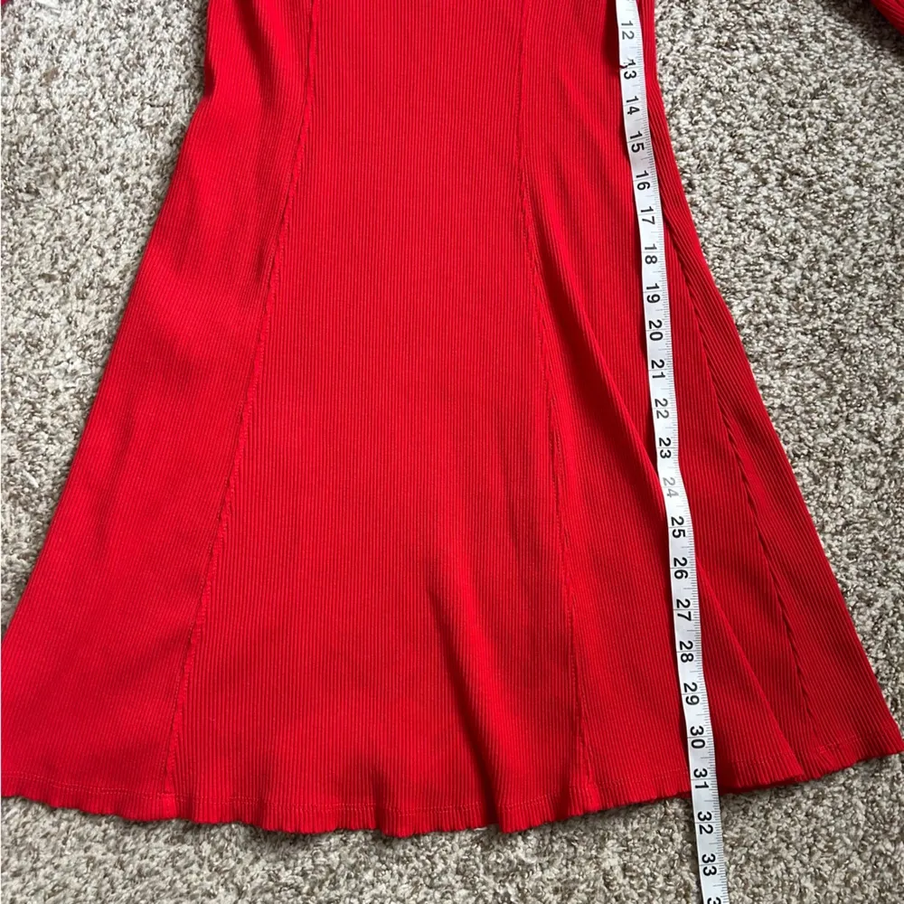 Zara Red Collared Ribbed Mini Dress Holiday Party Winter Casual Large - Image 5
