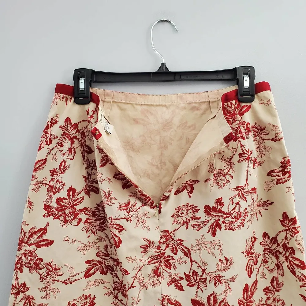 Eddie Bauer Tan Red Floral Straight Pencil Skirt 10 - Image 3