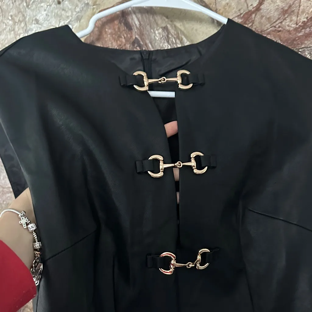 Commense PU Leather Metal Buckle Sleeveless Mini Dress size Medium Black - Image 3