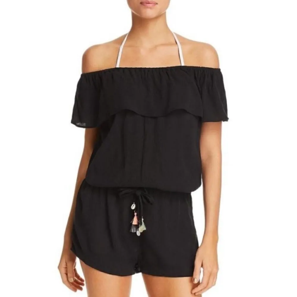 Isabella Rose Besties open back off the shoulder romper Swim Cover Up Sz Small Black - Image 4