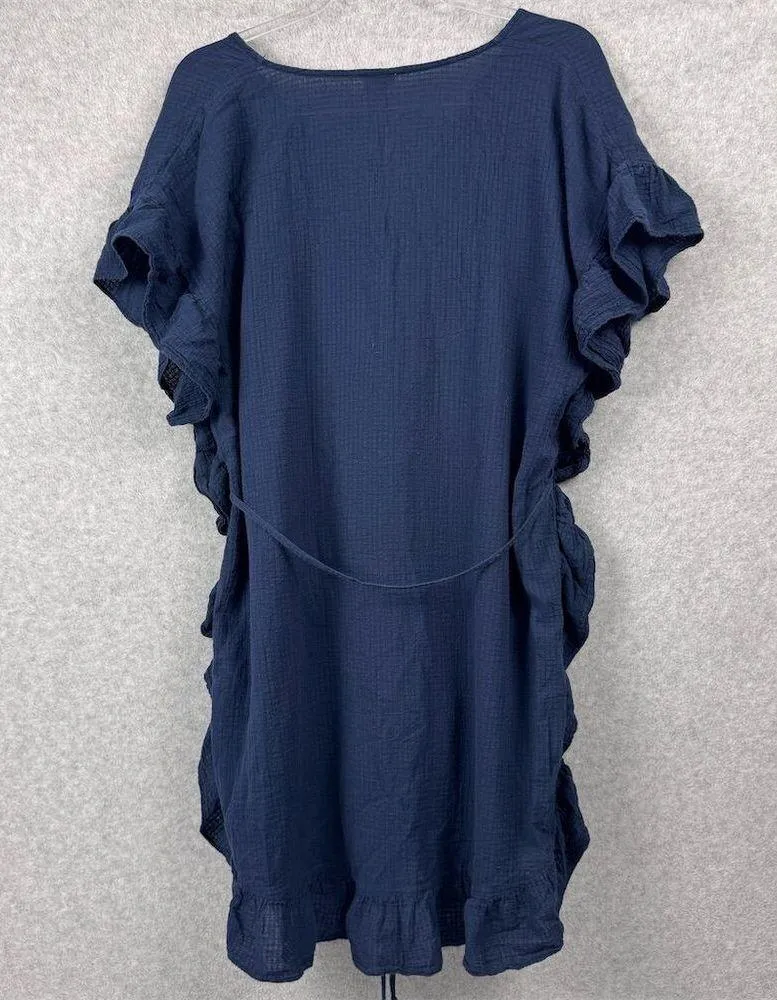 J. Crew Women's Blue Cotton Side-Ruffle Cover Up Tunic Size S - Image 3