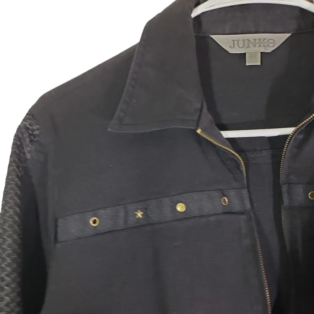 JUNKO COLLECTION Size 42 Black Punk, Studded, Military, 3/4 Length Sleeve Jacket Size M - Image 5