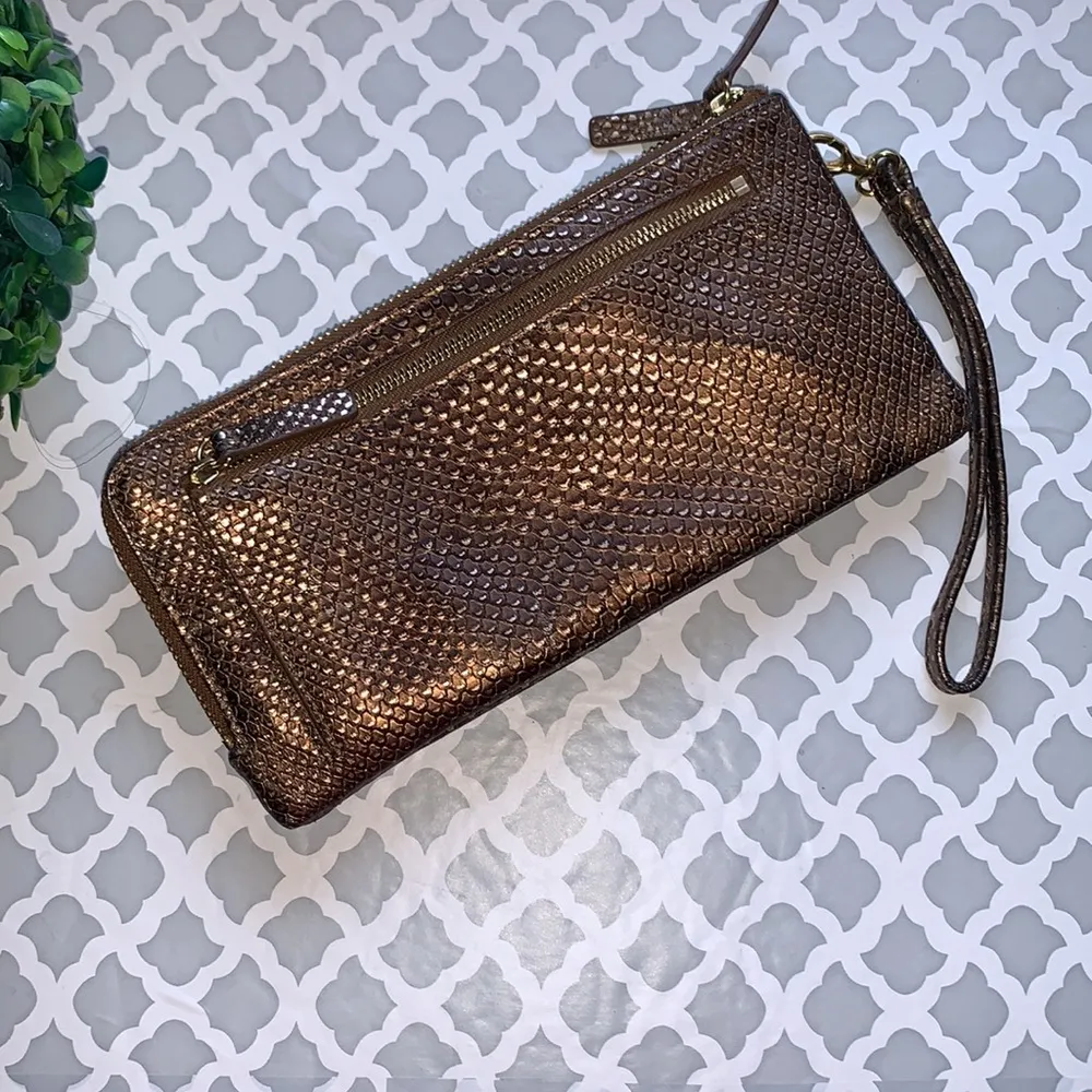 Lodis Italian Leather Double‎ Zip Wristlet Wallet Bronze Python - Image 3