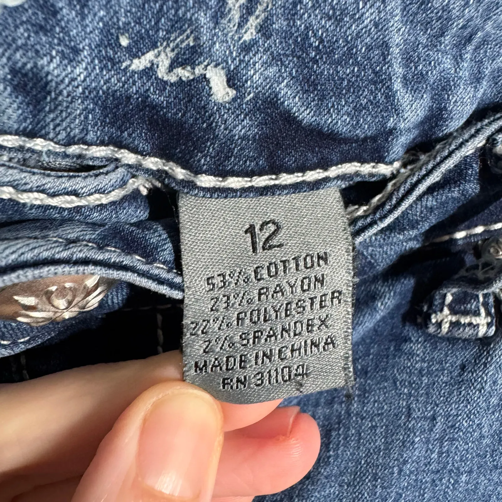 Y2K Bling Western Denim Capri Jeans Women 12 Flap Pocket Bedazzled Bratz VTG Blue - Image 5