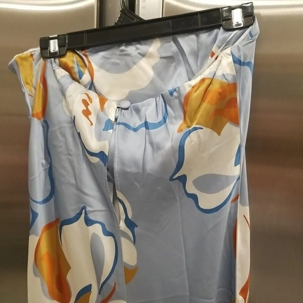 💕REFORMATION💕 Joanne Silk Dress ~ Hyperion Blue Print 10 NWOT - Image 9