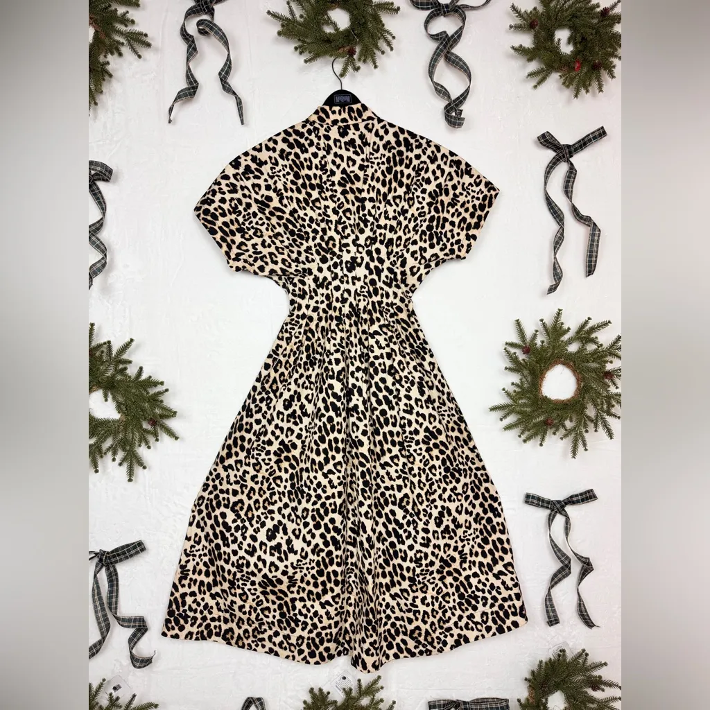 Exquise Anthropologie Cotton Blend Relaxed Leopard Tobie Shirt Dress Size XS. Brown - Image 3