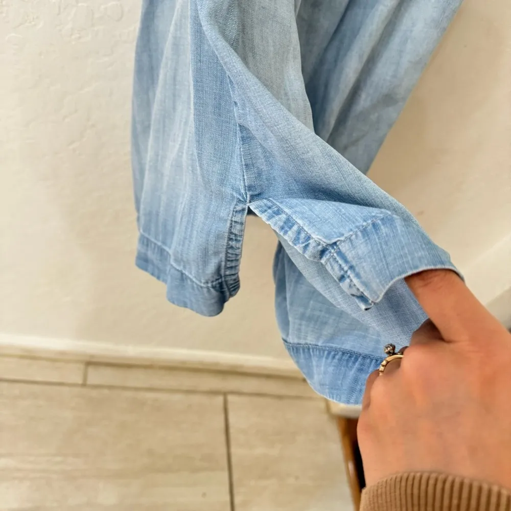 CLOTH & STONE Chambray Tencel Lyocell Off the Shoulder Mini Dress Size Small - Image 4