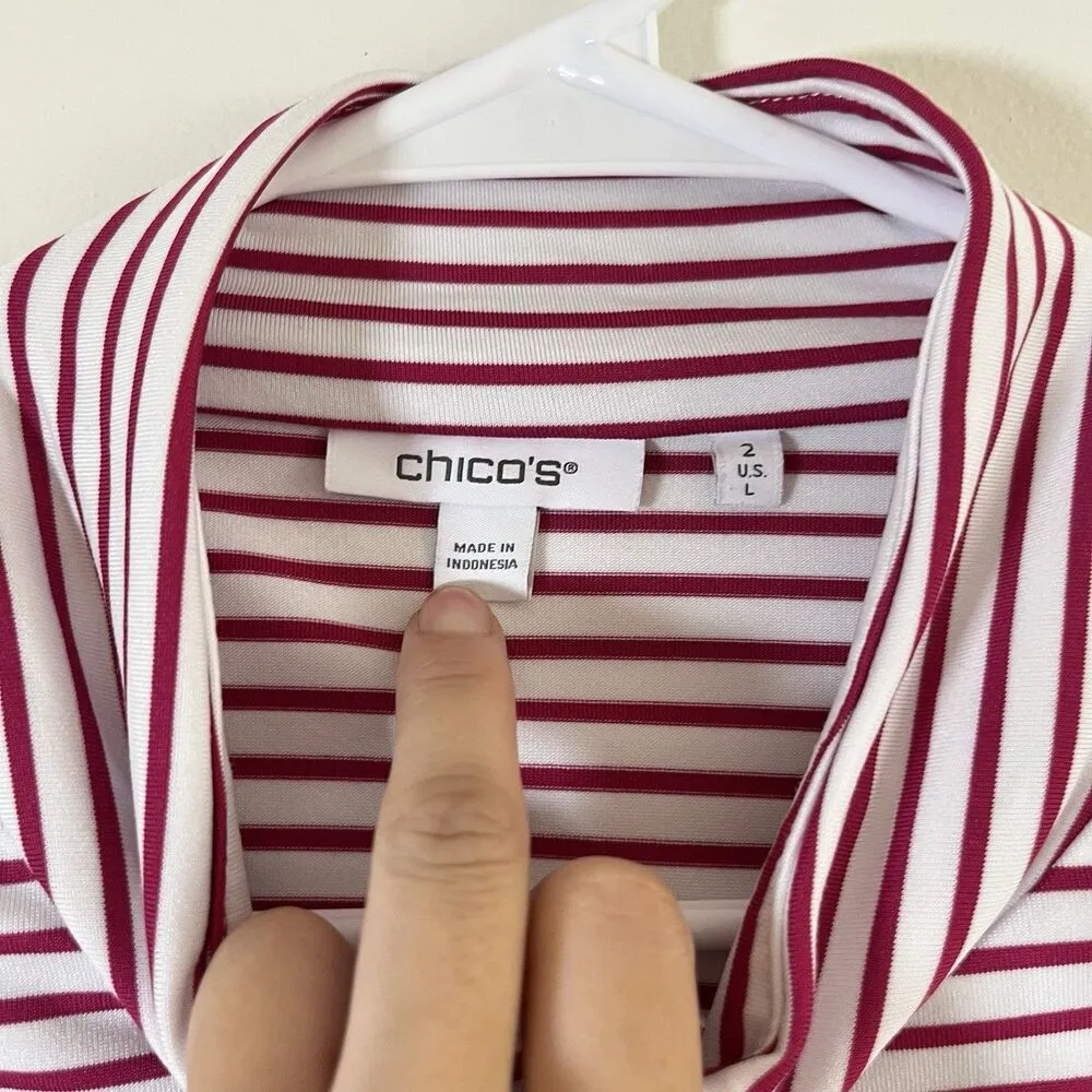 Chico’s Golf Top 1/4 Zip Sz L-2 Red White Mock Neck Pullover Sweatershirt - Image 3