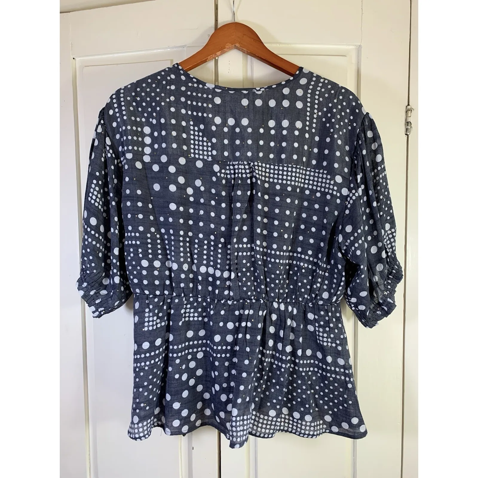 Harve Benard Wrap Top 1X Blue Gold Polka Dots Ballerina Cottage Church‎ Office - Image 2