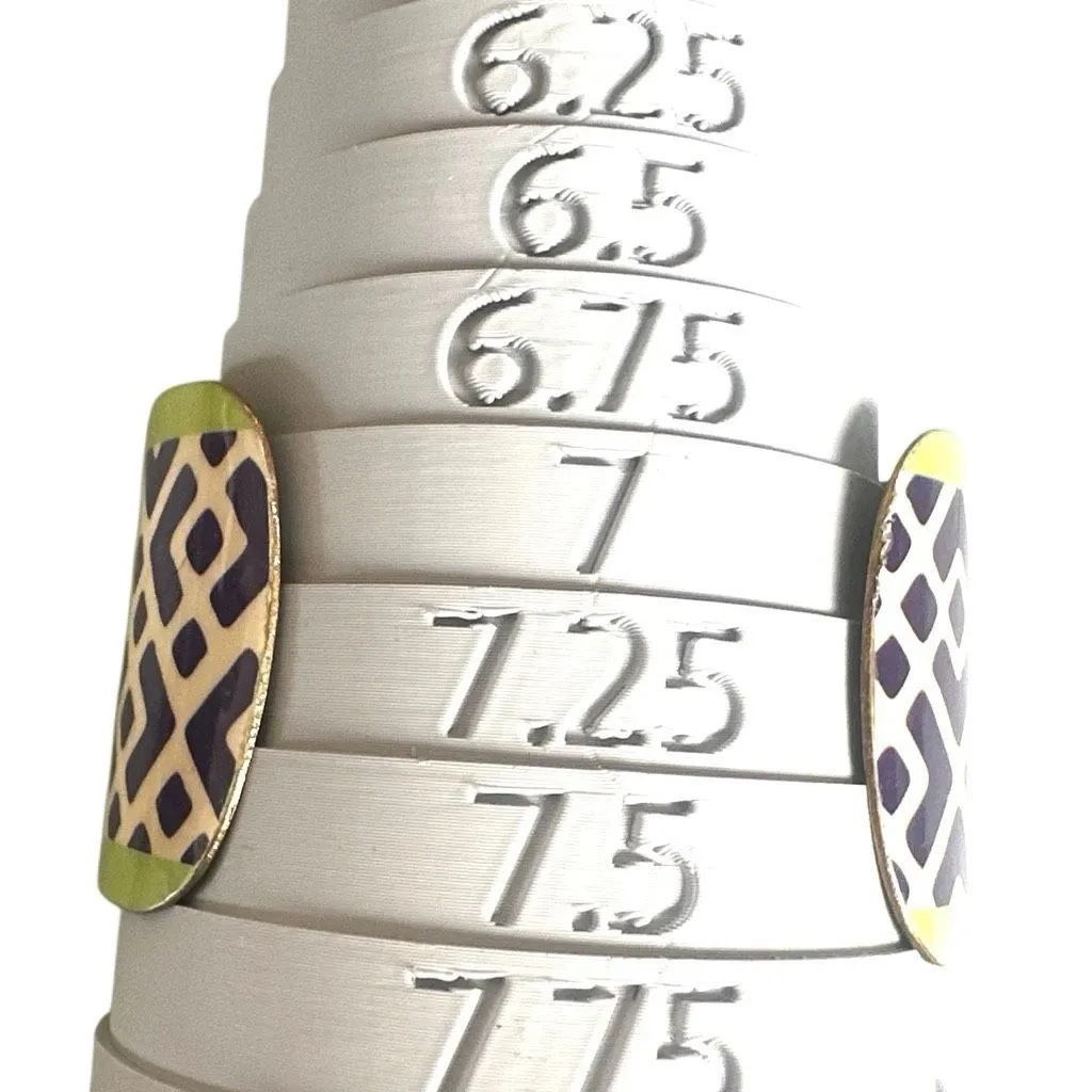 Vintage Brass Enamel Wide Cuff Bracelet – Navy, Cream & Lime Green Geometric Des - Image 8