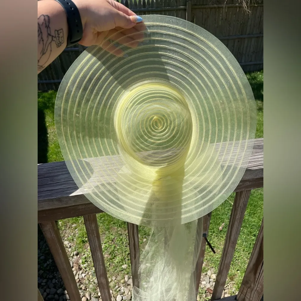 Vintage Kentucky Derby Hat Floral With Train Yellow - Image 4