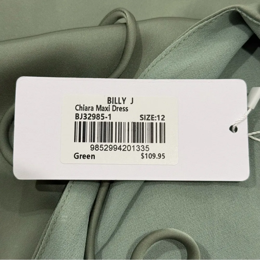 Billy J Chiara Maxi Dress Satin Halter Lace Up Open Back Green Size 8 Bridesmaid - Image 10