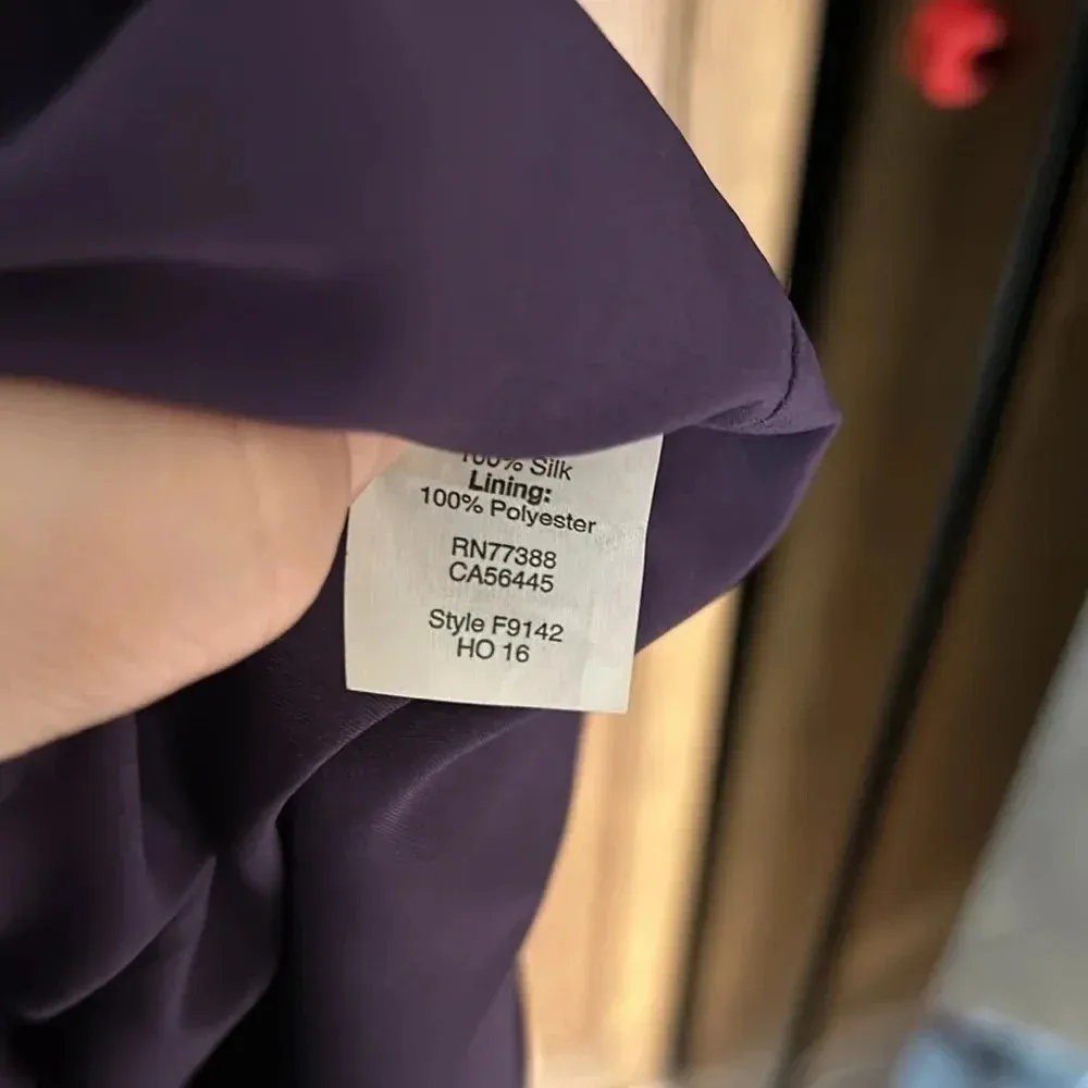 Madewell | 100% Silk Royal Purple Cold Off Shoulder Tie Sleeve Mini Dress | Sz 8 - Image 10