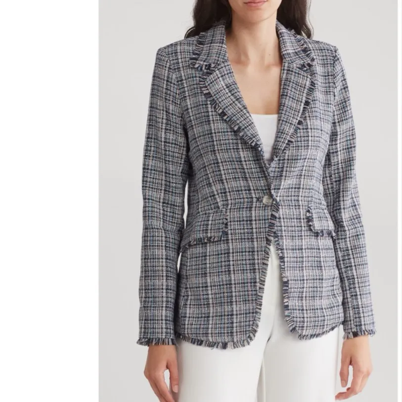 NWT LAUNDRY BY SHELLI SEGAL Fringe Tweed Blazer In Navy Multi - Image 2