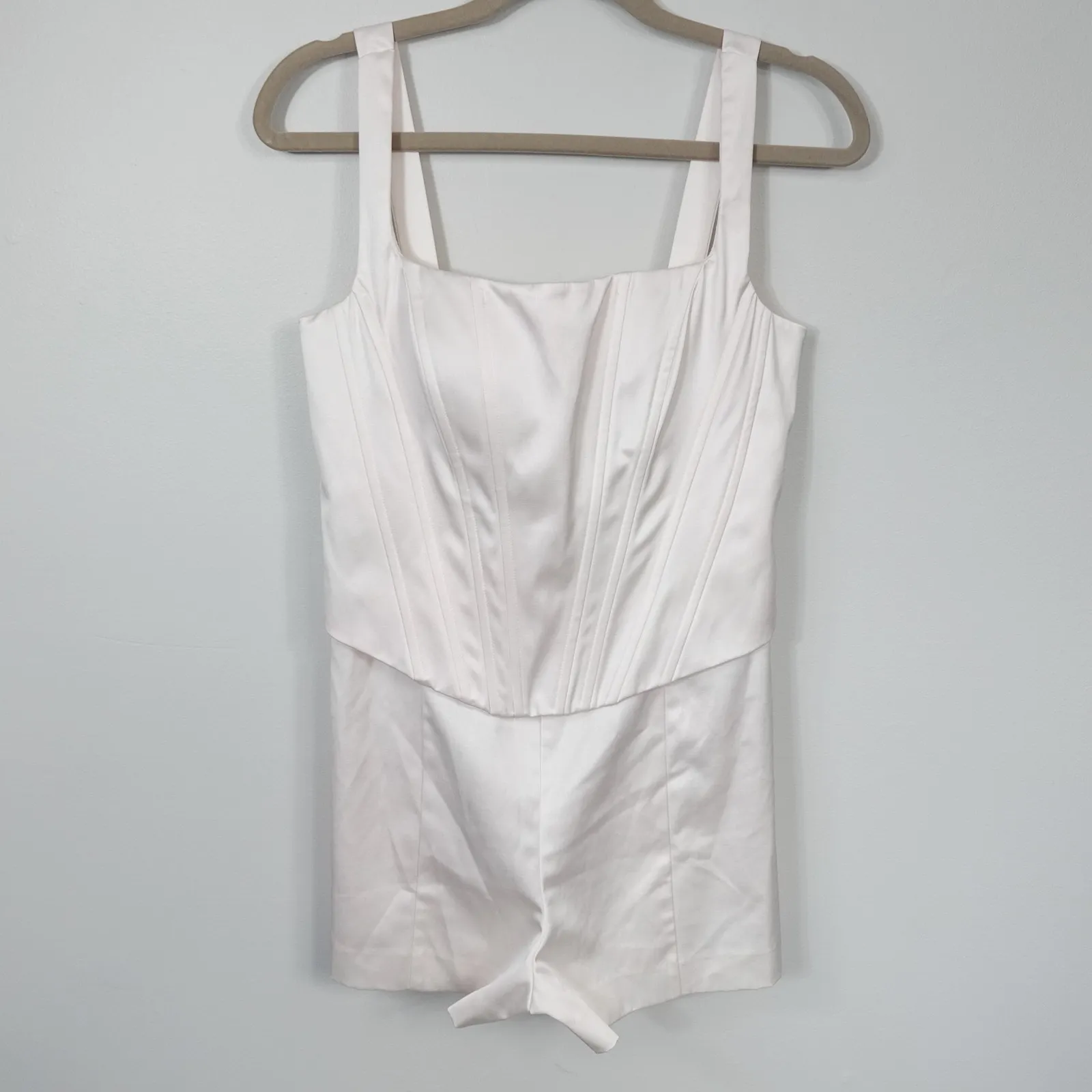 Mare Mare Satin Sleeveless Square-Neck Corset Romper White Small - Image 5