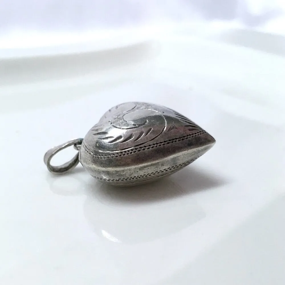 Sterling Silver Etched Puffy Heart Pendant - Image 2