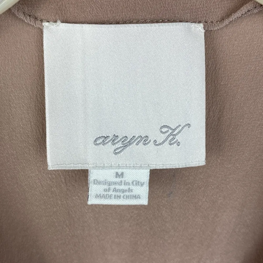 Aryn K 100% Silk Taupe Brown Short Sleeve Layered Blouse Top M - Image 6