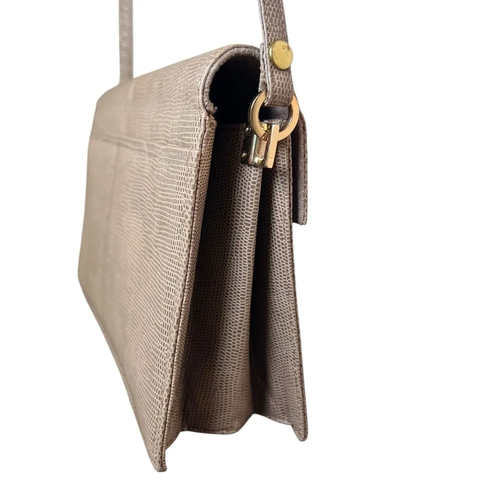 VTG 70s Jay Herbert New York Beige Reptile Lizard Leather Shoulder Bag Purse Tan - Image 6