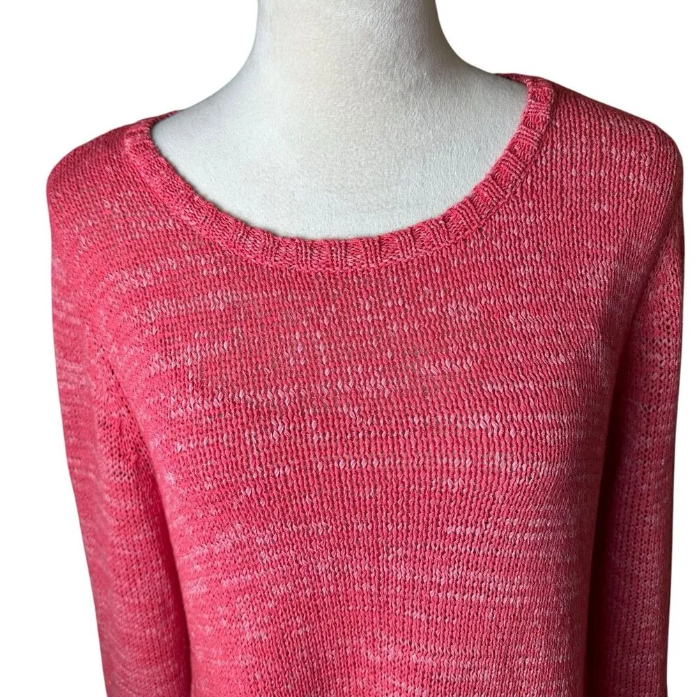 Asymmetrical Open Knit Tunic Sweater Salmon Pink Size Medium - Image 5