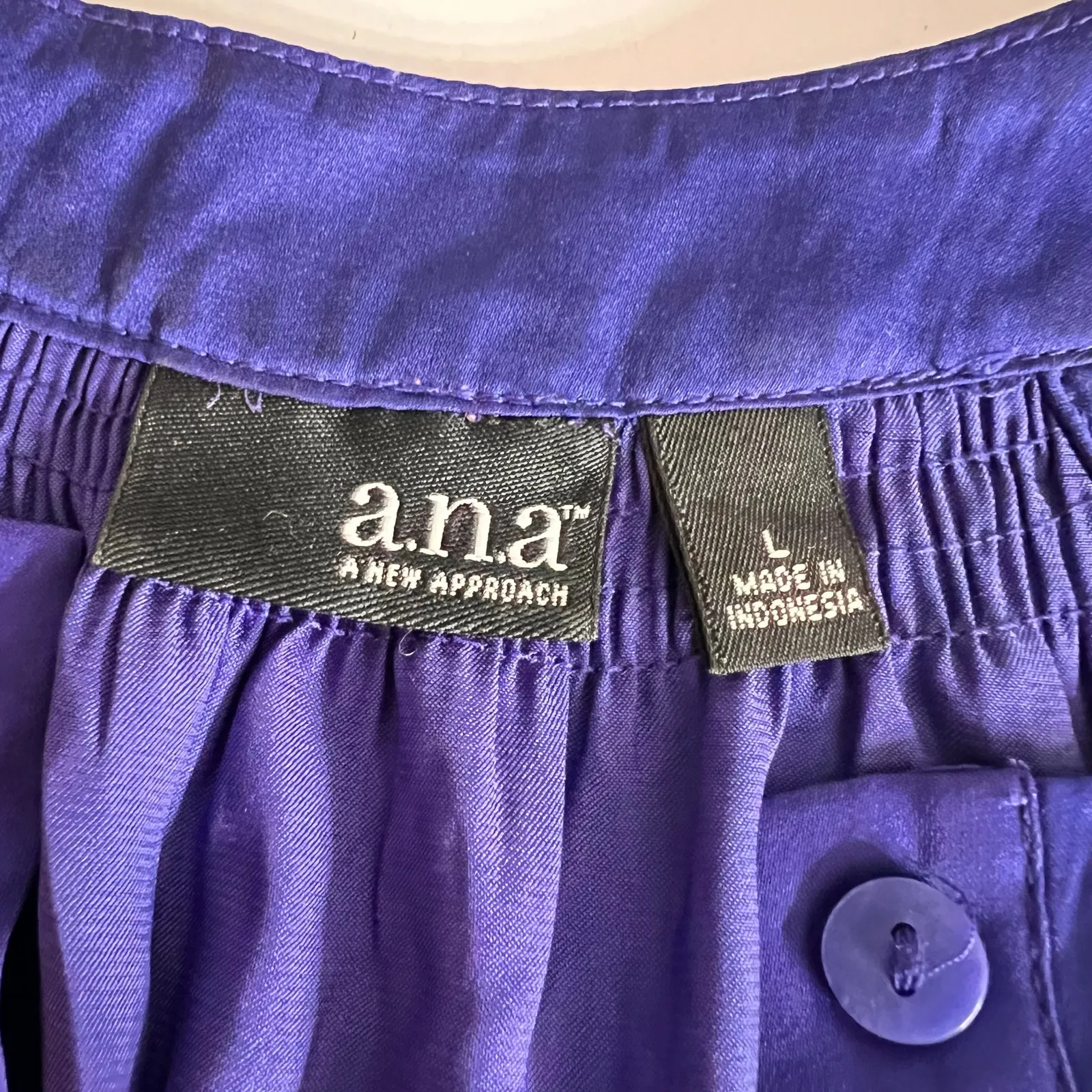 ana Womens Blouse Shirt Top Satin Halter Top Smocked Bubble Hem Blue Purple Lar - Image 6