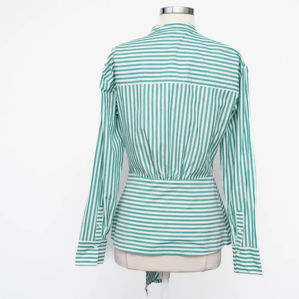 Veronica Beard Claude Striped Asymmetric Button Front Top - Image 2