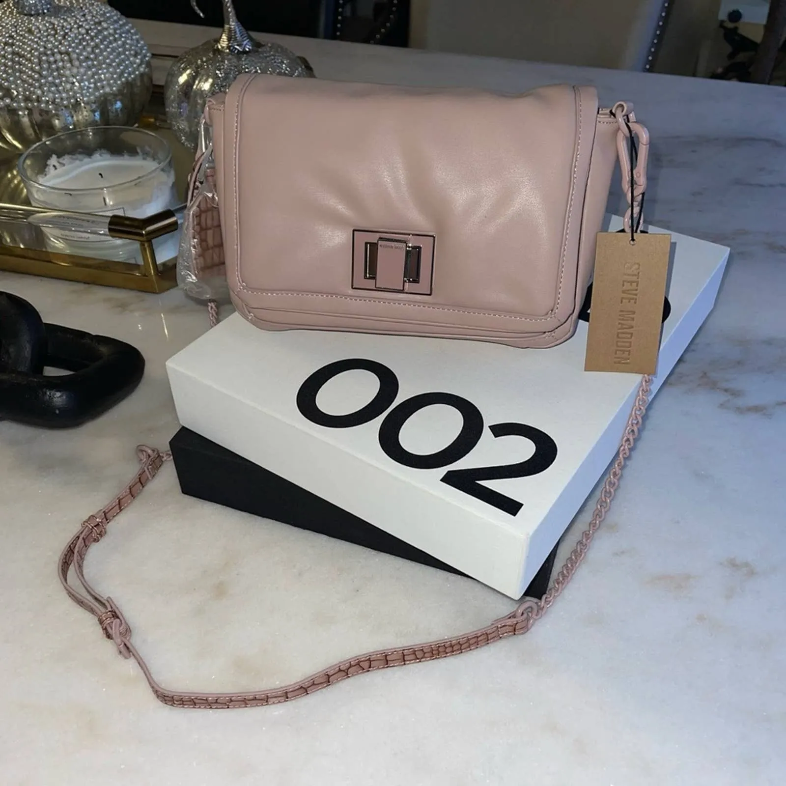 Steve Madden BTrixy Blush Pink Padded Buttery Faux Leather Croc Embossed Bag - Image 3