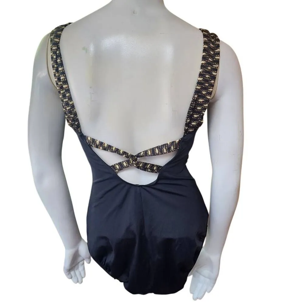 Vintage Westbound Beach Black, Brown, & Tan One-Piece Swimsuit (12) - Image 4