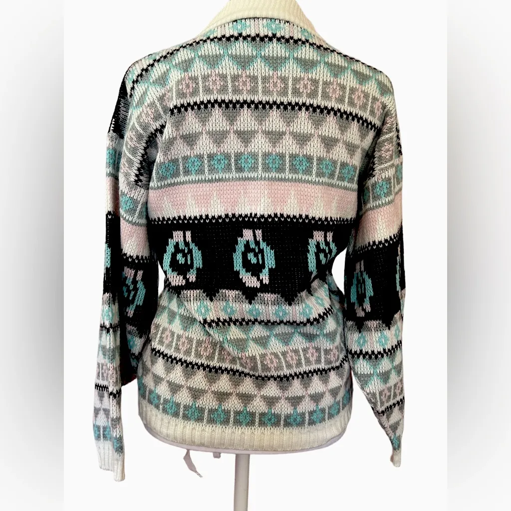 VTG 1980s fair isle geometric granny Cosby pastel & black turtleneck sweater M Size M - Image 2