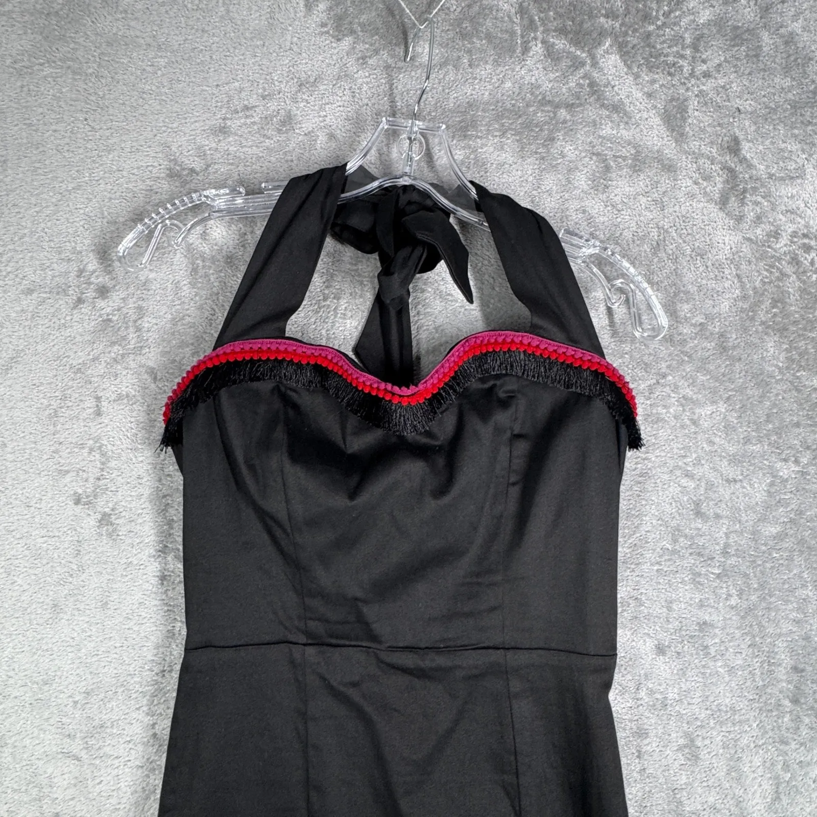 Collectif Black Halter Midi Dress Women 8 US 12 UK Retro Vintage Inspired Wiggle Size M - Image 5