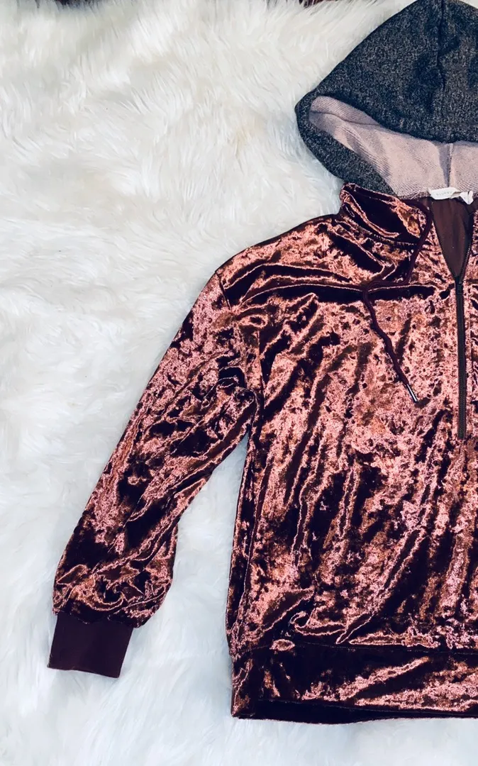 crushed velvet zip/pullover hoodie - Image 3