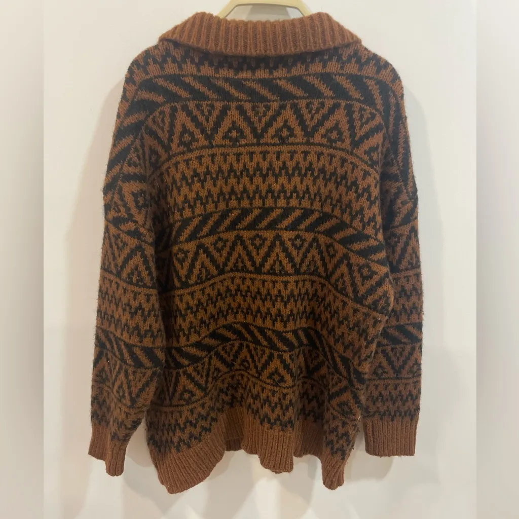 Aerie Brown and Black Geometric Wool pullover Sweater sz large - Image 4