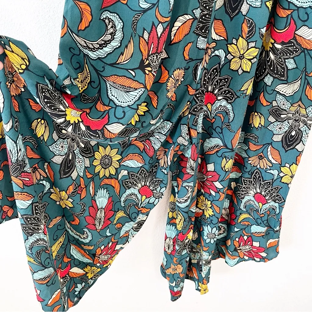 Anthropologie Geneva Halter Wide-Leg Jumpsuit in Teal Green Floral Paisley - Image 5