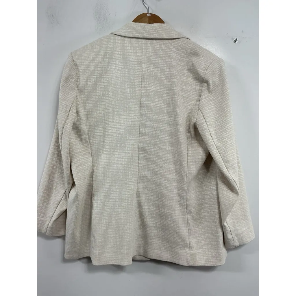 Womans Anne Klein Blazer Large Beige White button Padded Shoulders - Image 2