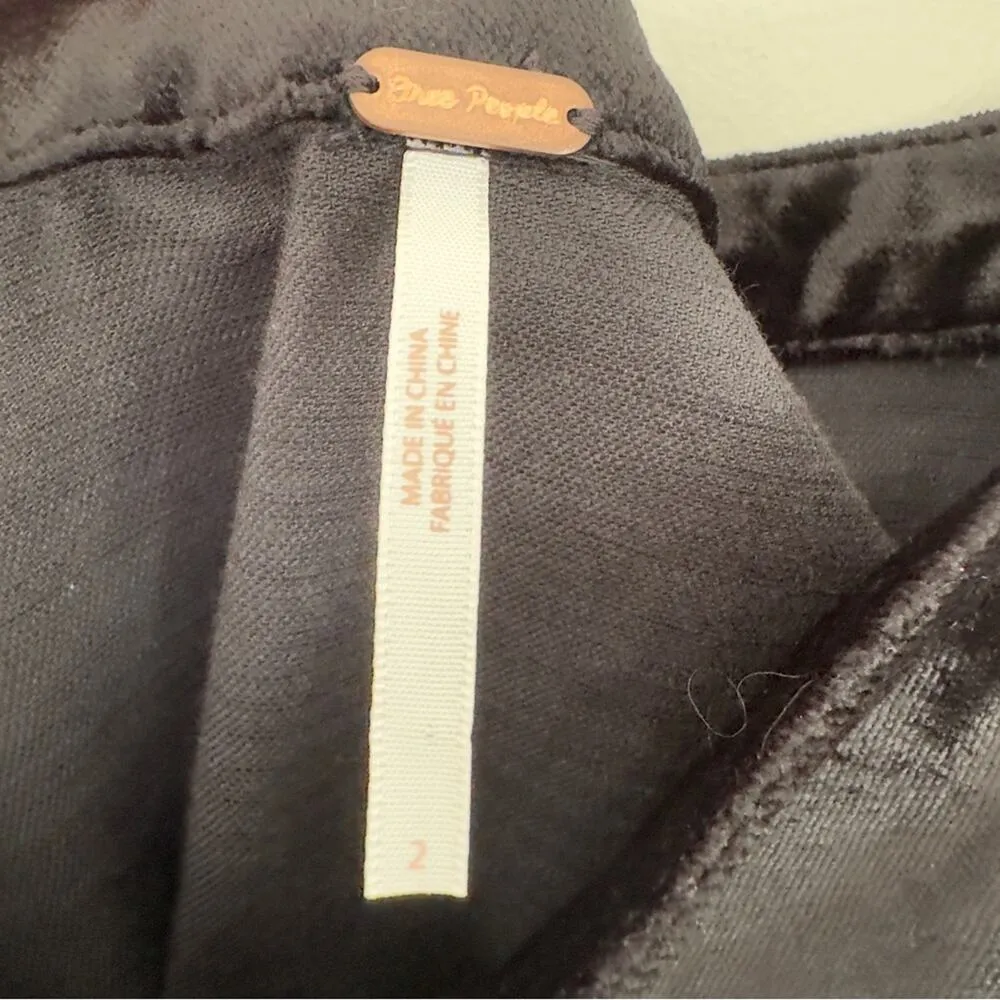 Free People Black Velvet Circle Zipper Front Mini Skirt A-Line Cotton Blend Zip - Image 5