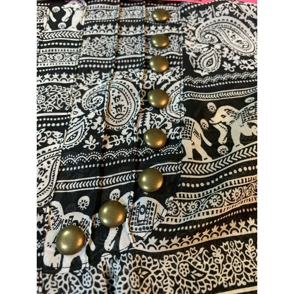 Angie Flowy Elephant Blouse Women Small Black Paisley Brass Embellishment Office - Image 7