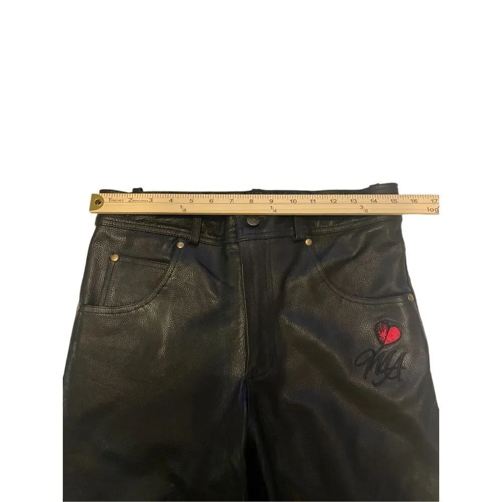Meign Armour Women’s Heavy Moto Bike Leather Pants Black Size 32 Black - Image 4