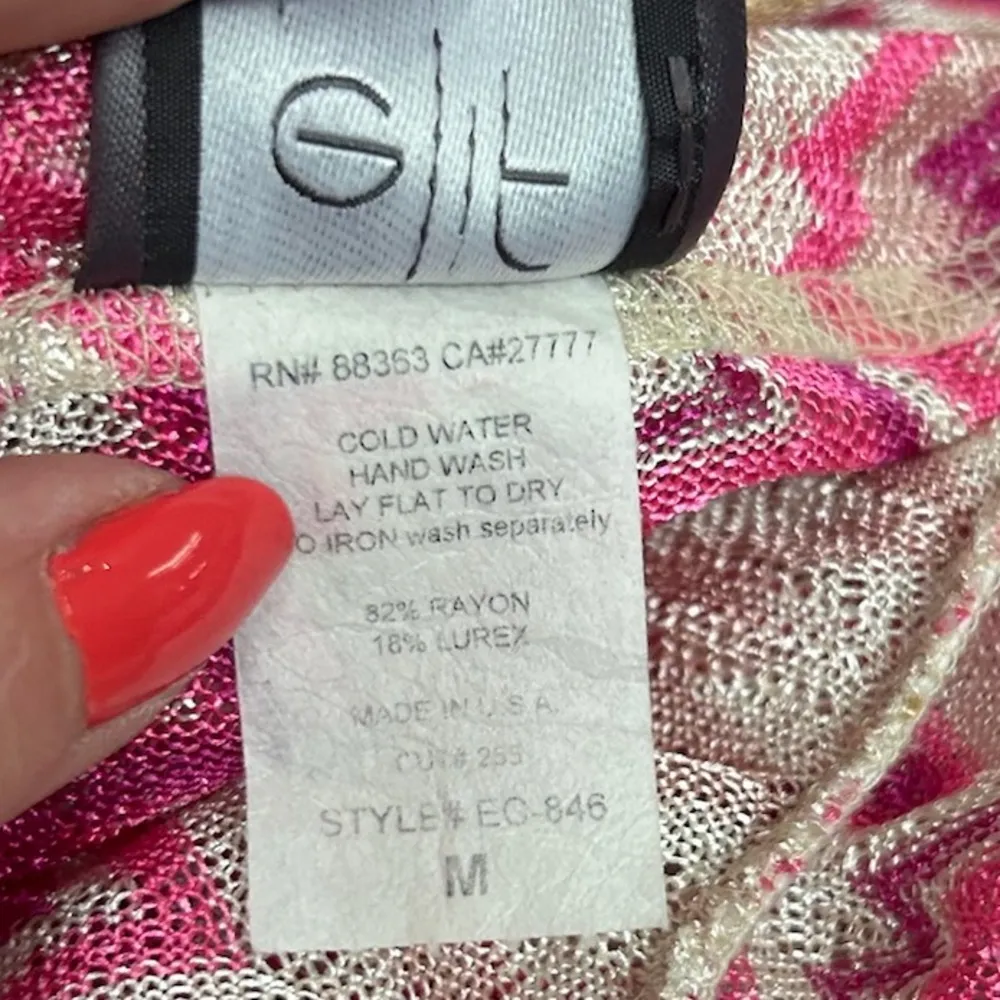 Pink and White Swim Coverup with V-Neck and Flutter Sleeves - Image 5