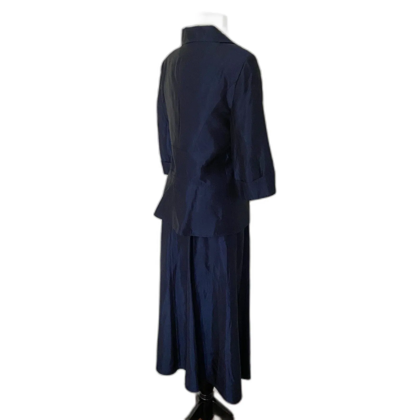 VTG Elizeh Lily & Taylor Blue Shiny 2 Piece Skirt Set Jacket Womens USA Sz 12 - Image 5