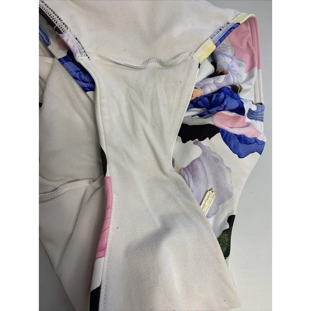 Sunseeker Swimsuit Size 4 One Piece Floral Low Cut V-Neck Sexy White Pink Blue - Image 8