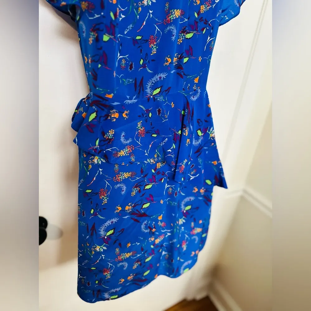 Tanya Taylor Womens  Madelina  Silk Wrap Dress Size 8 Blue Floral Print Ruffles - Image 10