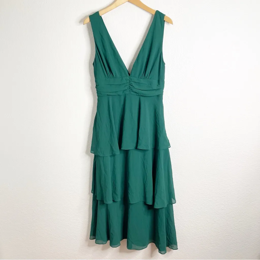 Lulus Celebration Time Emerald Green Sleeveless Tiered Midi Dress Medium - Image 2