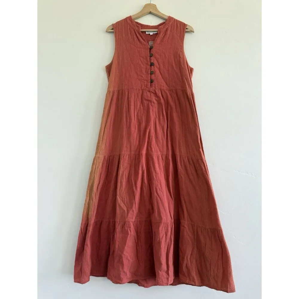 NorthStyle women midi maxi dress orange casual fall S sleeveless front button - Image 2