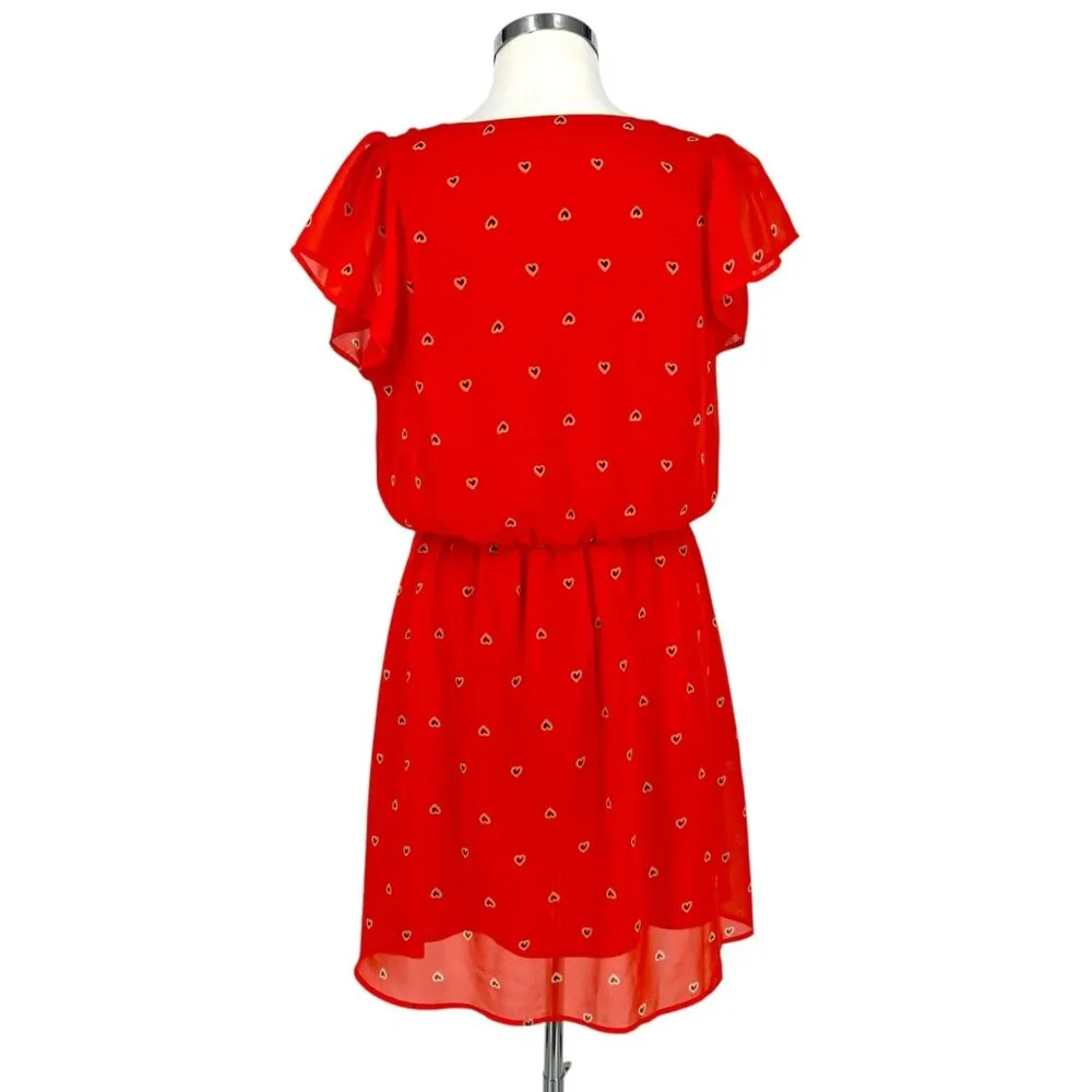 Maison Jules Heart Print Chiffon Short Flutter Sleeve Dress Size XL - Image 7