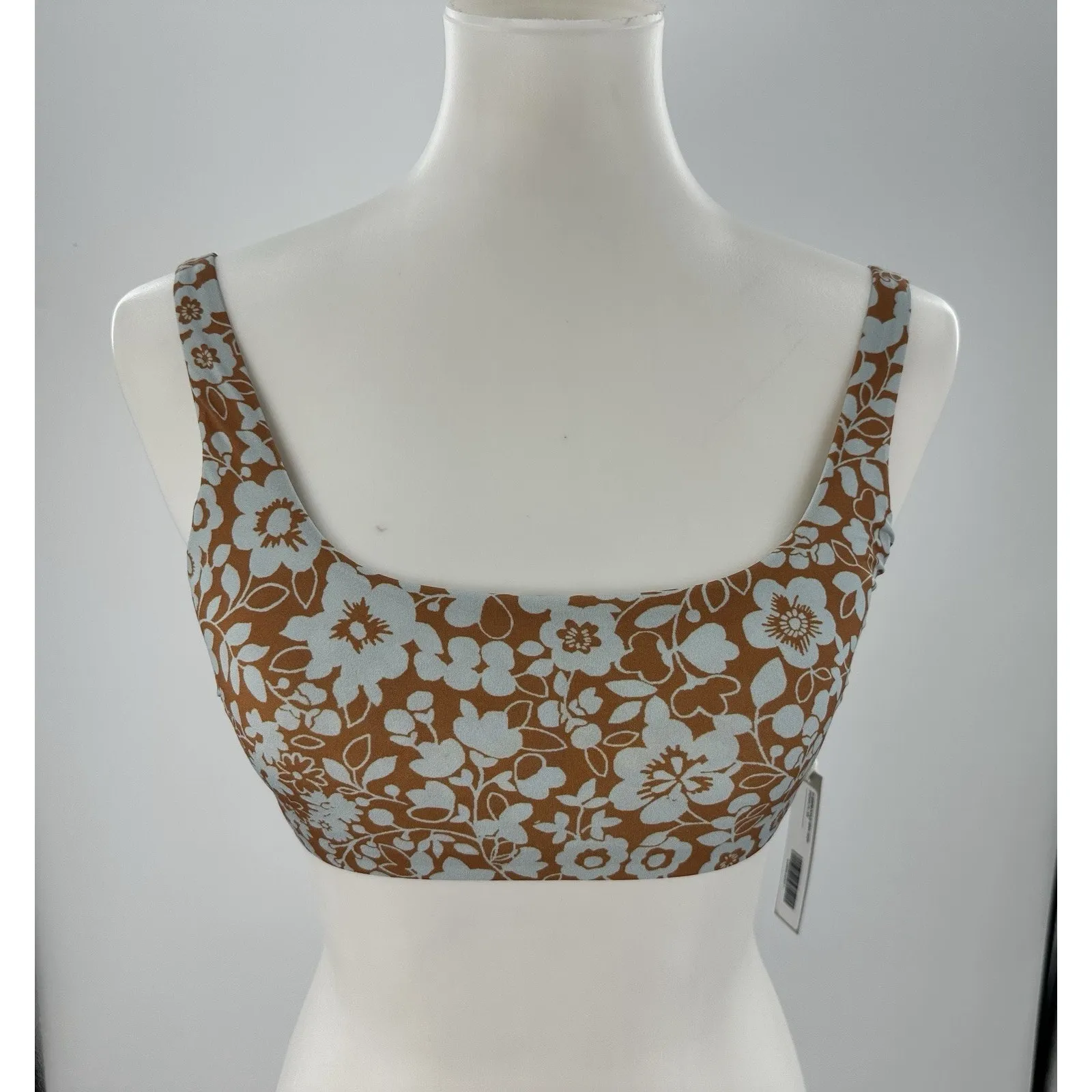 Everlane XXS Floral Bikini Top Econyl Nylon Swimwear Brown Blue Adjustable - Image 2