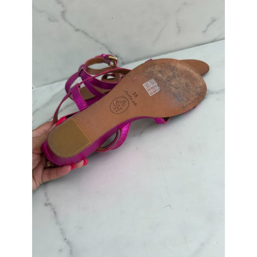 ASH Metallic Pink Leather Wedges Sandals Size 38 / US 8 - Image 4