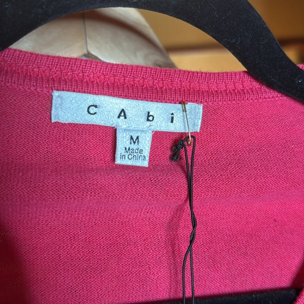 NWT CAbi Pink Swanky Sweater Ruched Bow Cardigan Cotton Cashmere Blend Sz Medium - Image 4