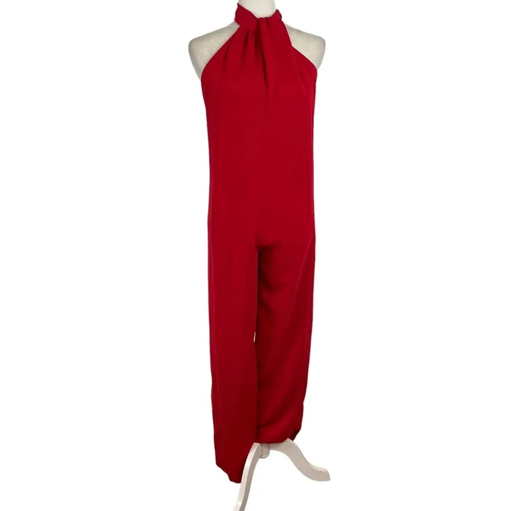 ZARA Halter Neck Jumpsuit Red Open Back Wide Leg Blogger Favorite Size XS - Image 2