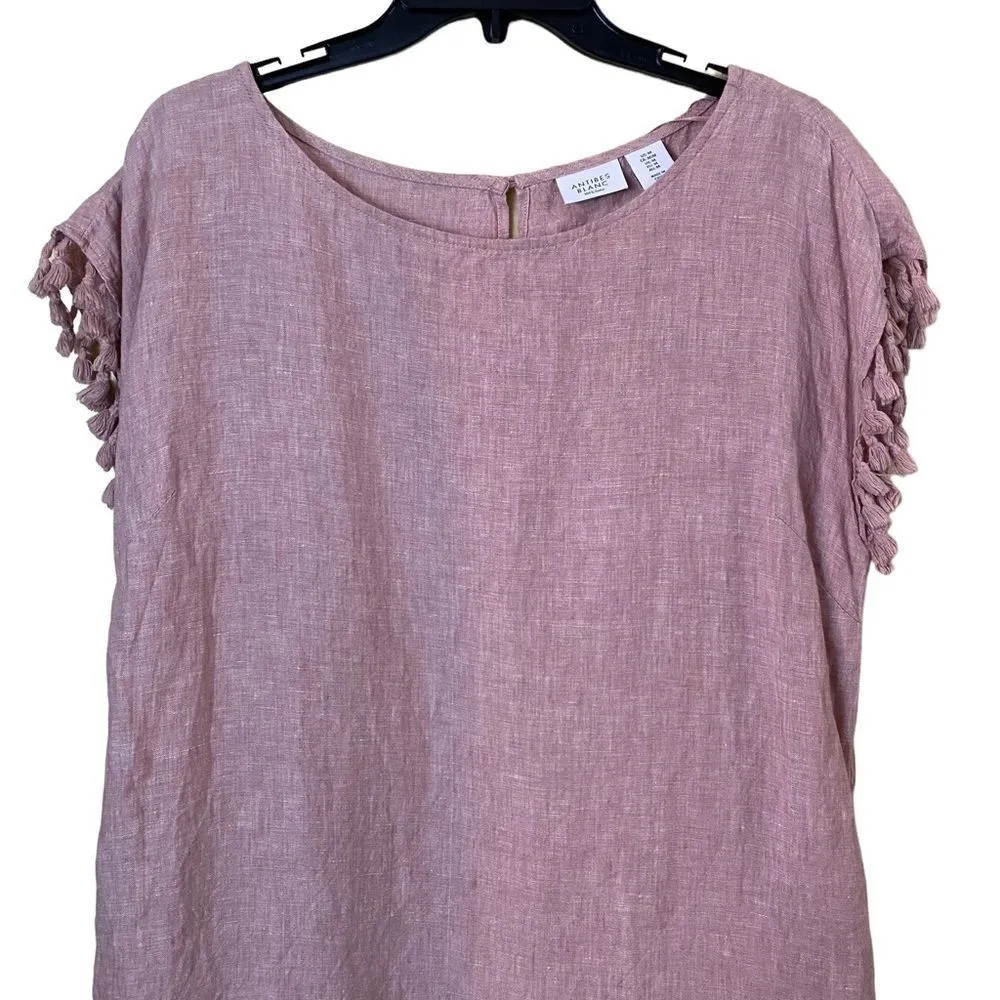 Antibes Blanc Linen Pink Fringe Sleeve Dress Size Medium - Image 2