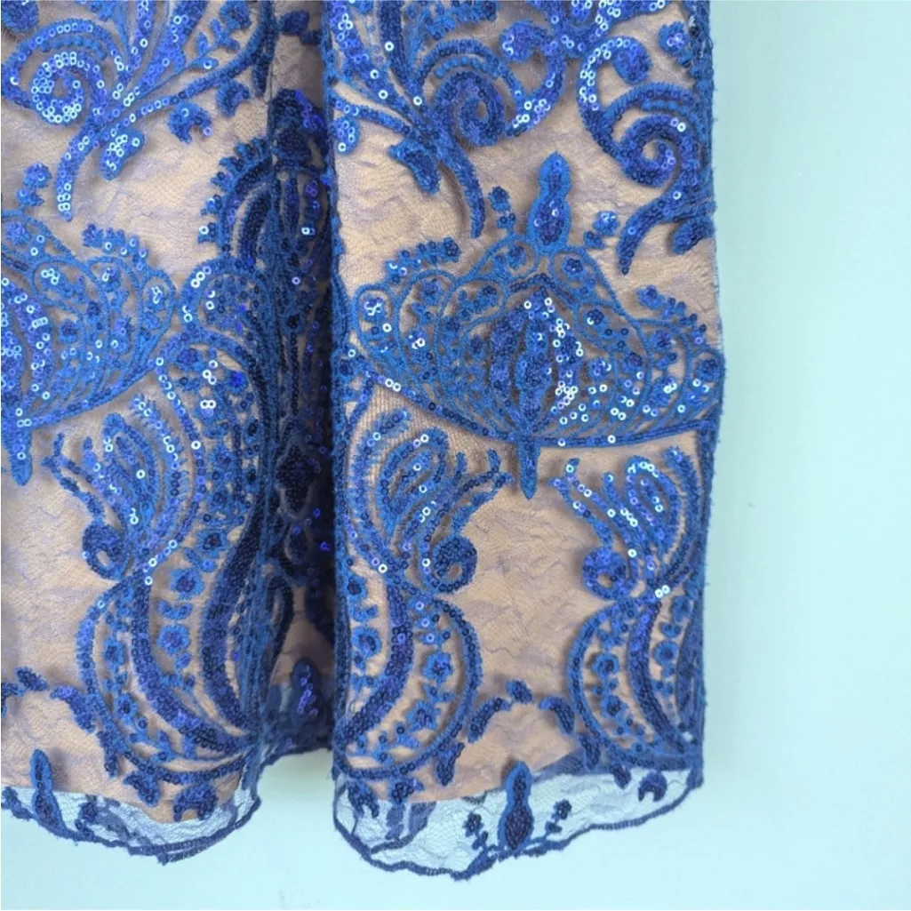 Free People Night Shimmers Light Sundown Blue Sz 0 Mini Dress Lace Sequins Mesh - Image 8