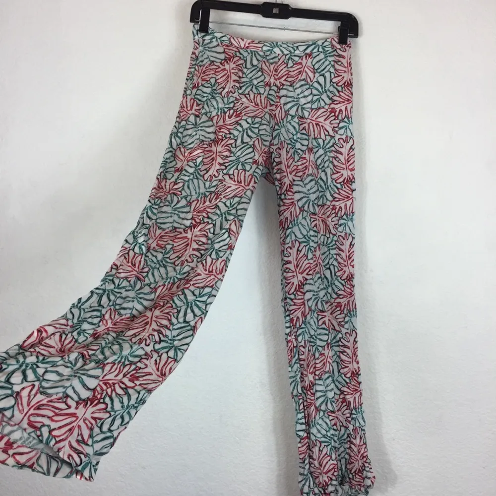 Onia Mila Wide Leg Palazzo Leaf Print Boho Pants - Image 9